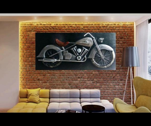 Настенное панно из металла, кожи и оригинальными деталями « Мотоцикл»   